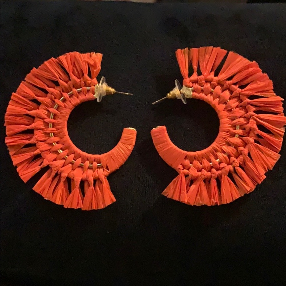 2 for $30 Orange Raffia Hoop Earrings